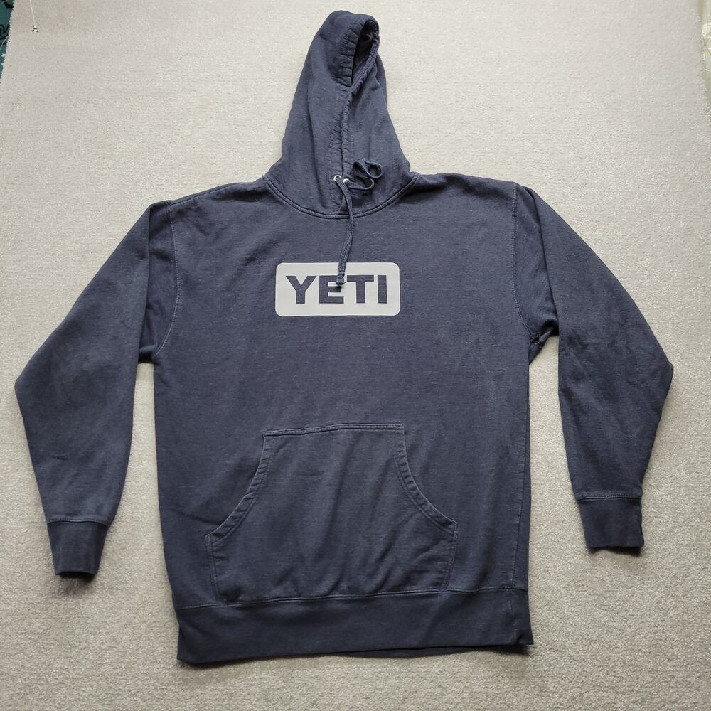 YETI Large Hooded Sweatshirt Blue Gray Pullover Logo Pocket Casual Hoodie
